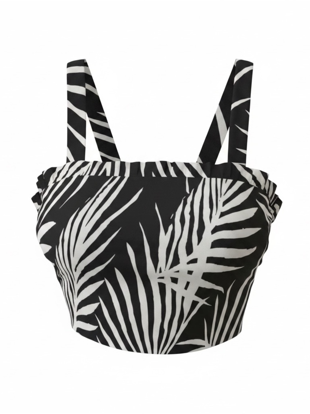 True Destination Palm-Print Black & White Crop Top with Straps NWT Small